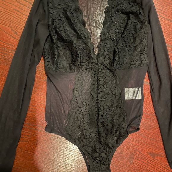 INC New Lace Mesh Lingerie Bodysuit Black Small - Picture 4 of 6